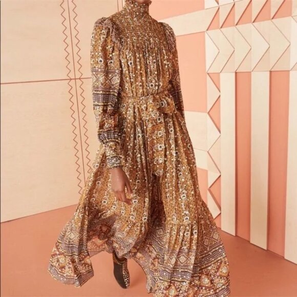 Ulla Johnson Maxi Dress Constantine Ochre Lurex Floral Print Silk Size 4 - Picture 1 of 5